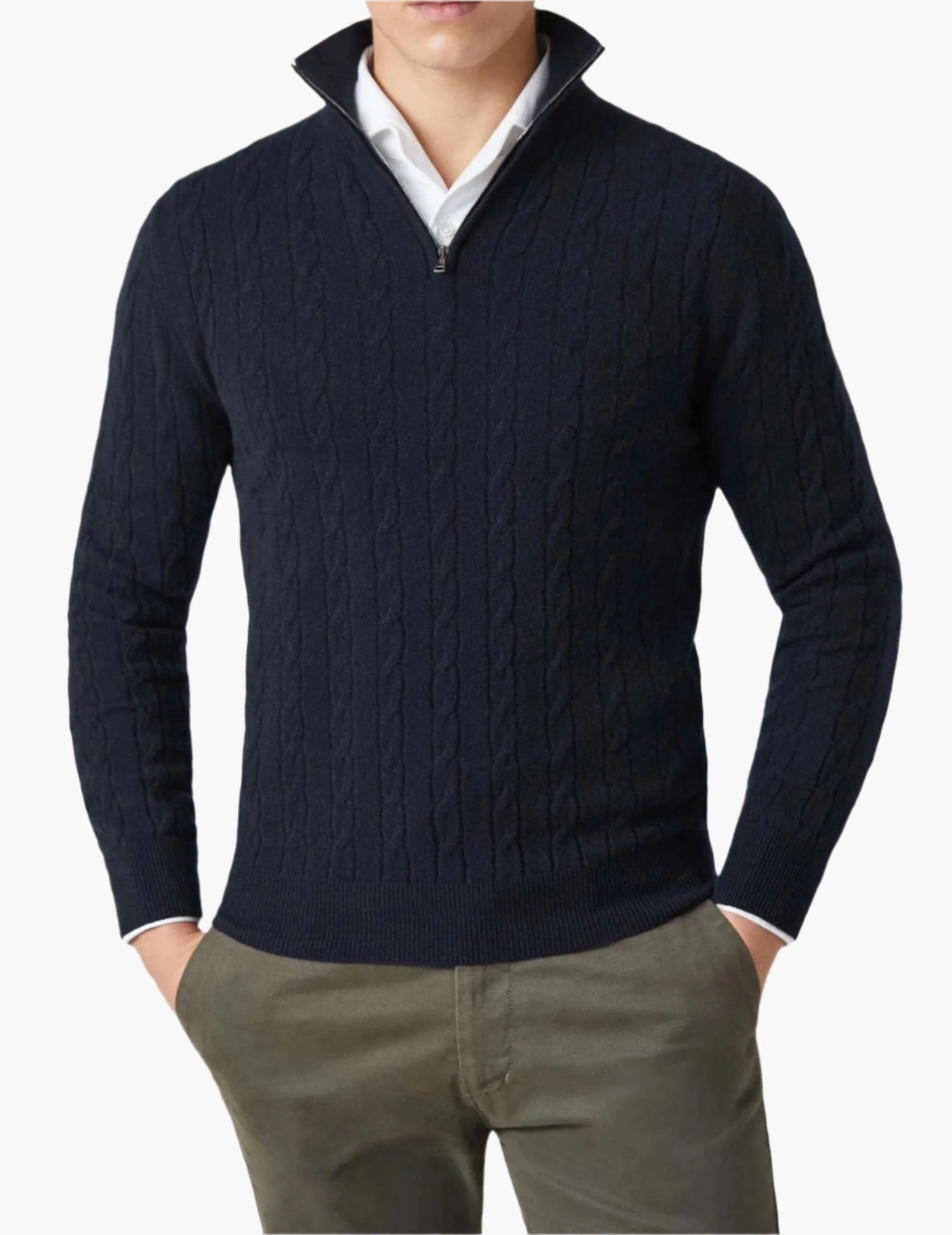 Men's Cable Knit Sweater with Zipper – Classic Style and Modern Comfort