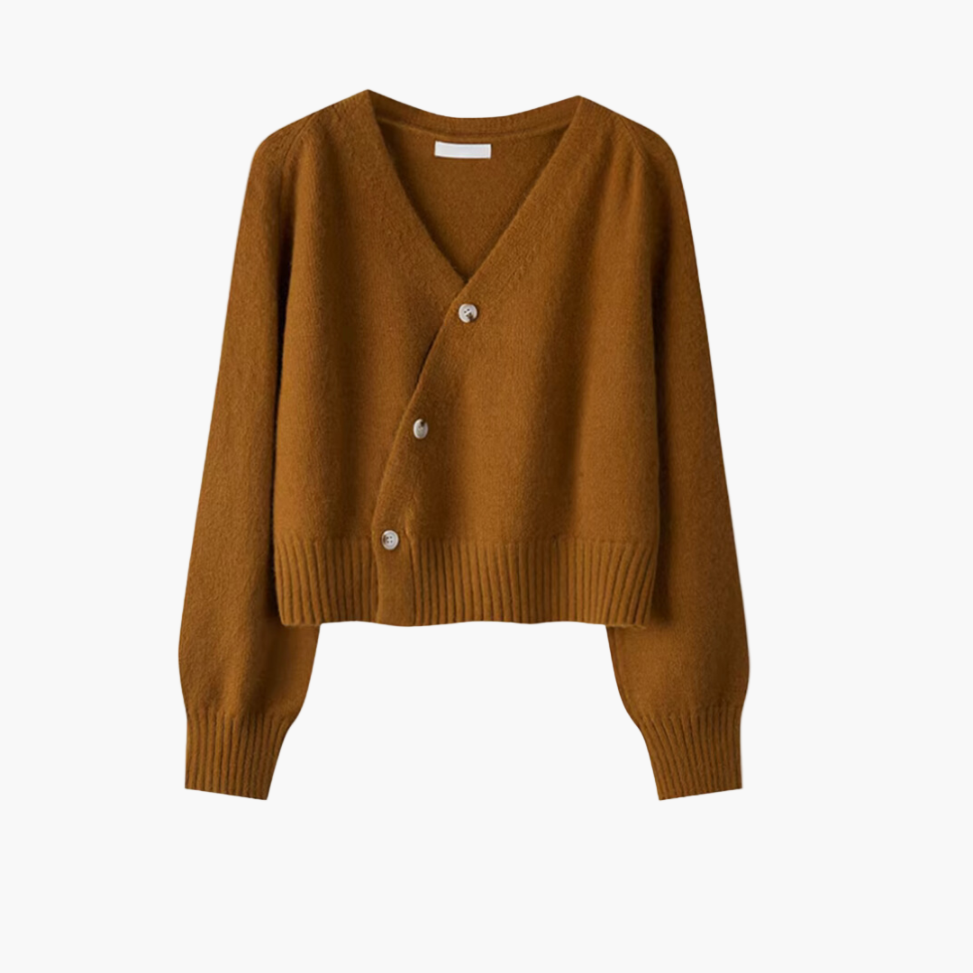 Women's V-neck Cardigan with Slanted Buttons – Modern Comfort & Stylish Design
