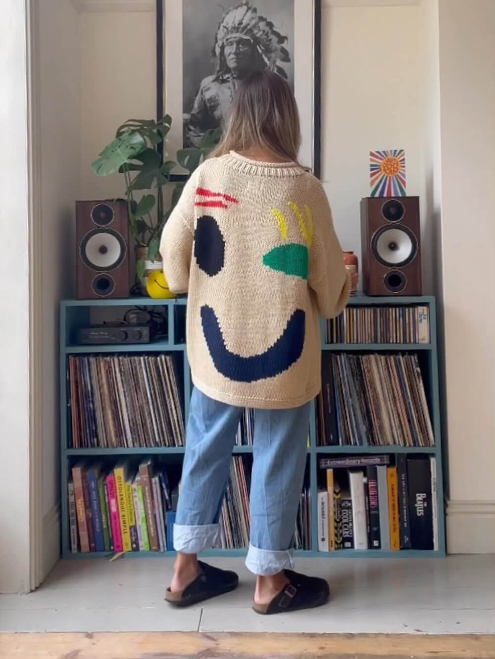 Women's Knitted Sweater with Abstract Smiley - Comfortable Casual Style for Sunday & Leisure Time
