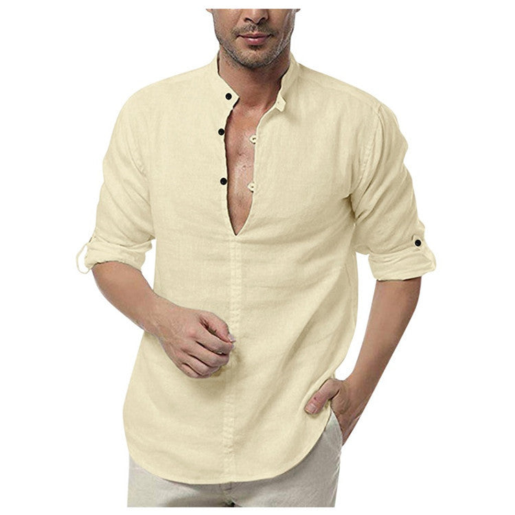 Marcus – Long Sleeve V-Neck Casual Shirt