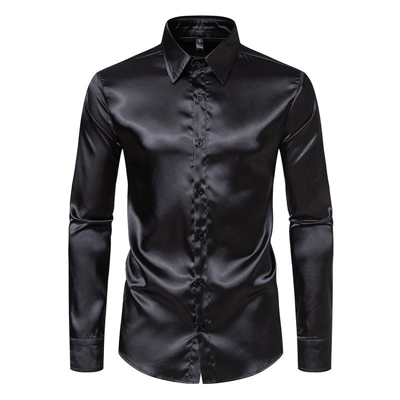 Gabriel – Shiny Satin Shirt in Solid Color
