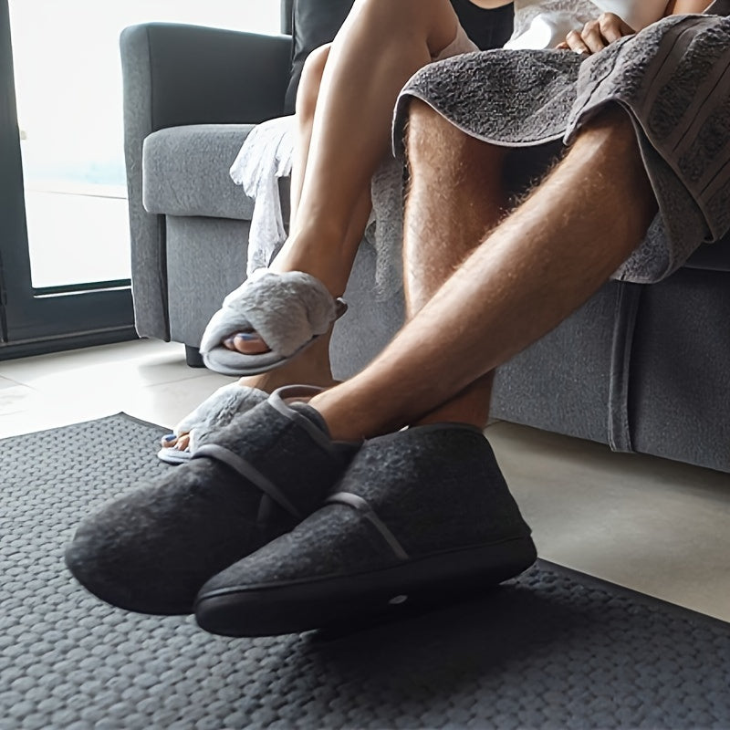 Men's Slippers with Ankle Strap and Velcro Closure – Comfortable Vintage House Shoes for Daily Use