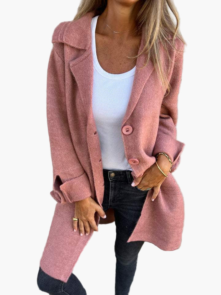 Women's Long Casual Coat With Rolled-Up Sleeves - Stylish Mid-Season Jacket For Every Occasion