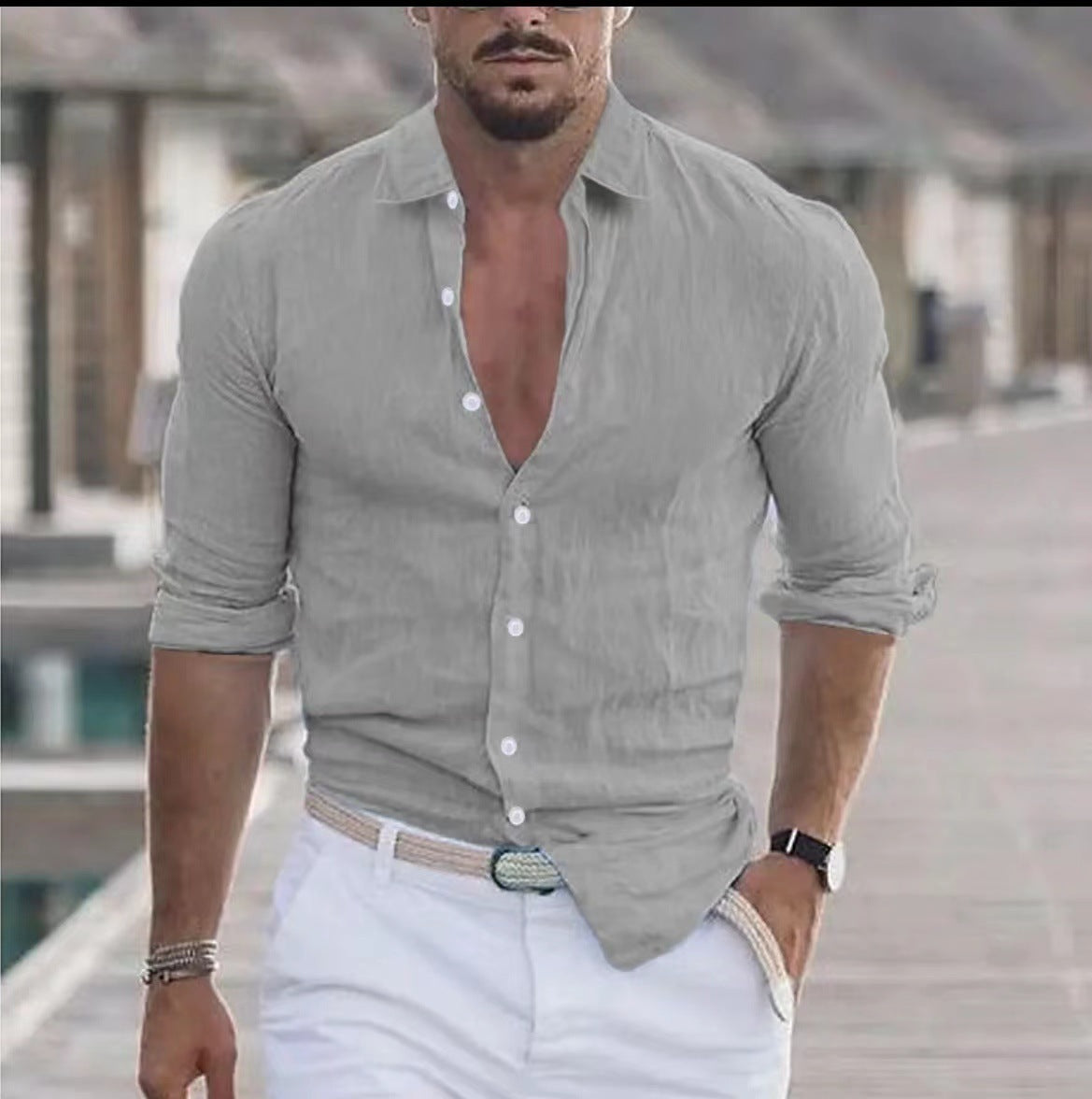 Men's Casual Shirt with Long Sleeves – Perfect for Summer and Vacation