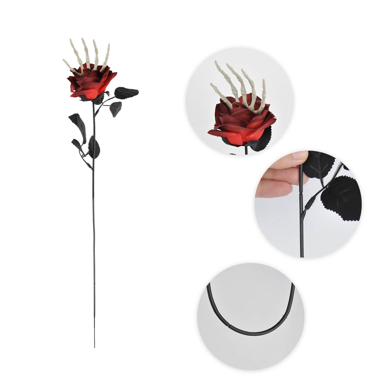 Halloween Jewelry Artificial Flower with Skeleton Hand – Creepy Decoration for Party & Celebration