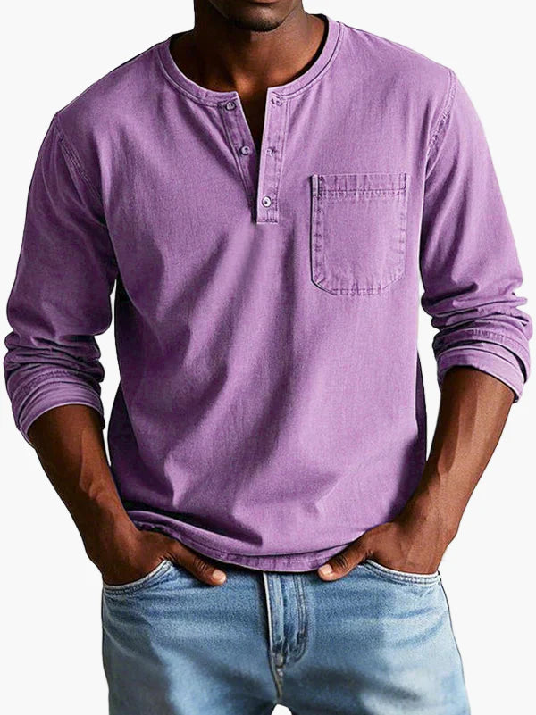 Heren Longsleeve Henley Shirt – Casual Comfort en Tijdloze Stijl voor Elke Gelegenheid