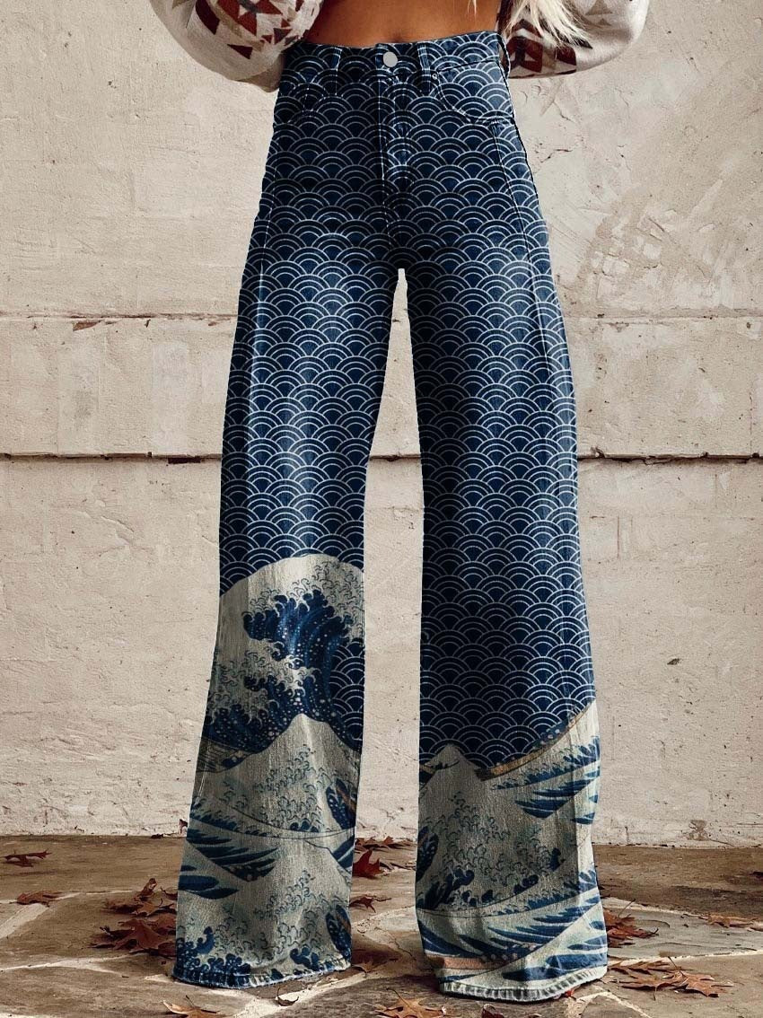 Jenny – Wide Women's Pants with 3D Digital Print