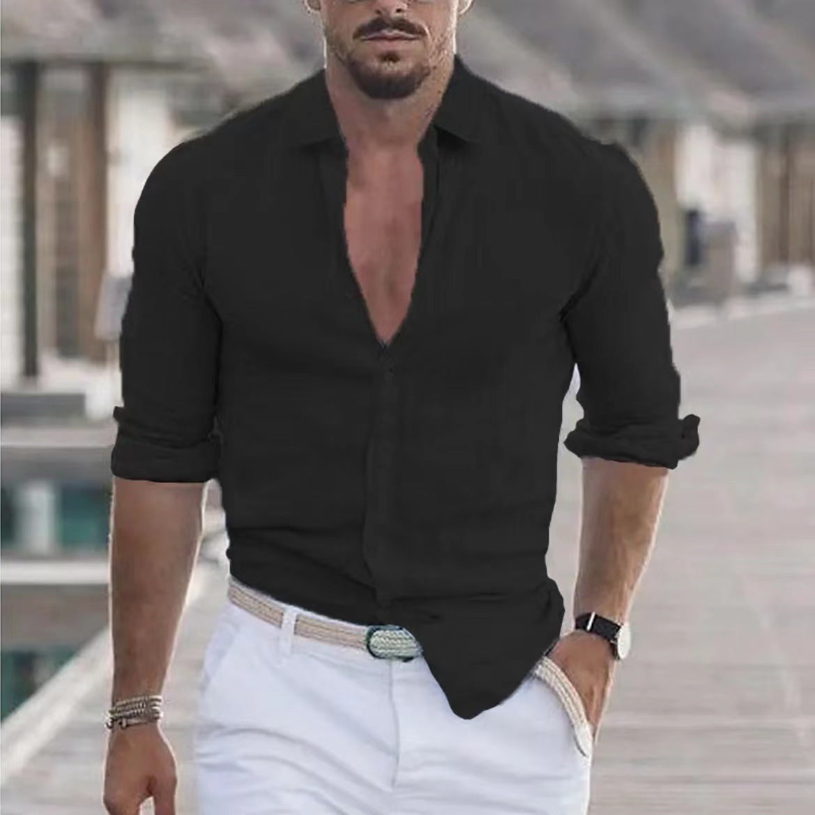 Men's Casual Shirt with Long Sleeves – Perfect for Summer and Vacation