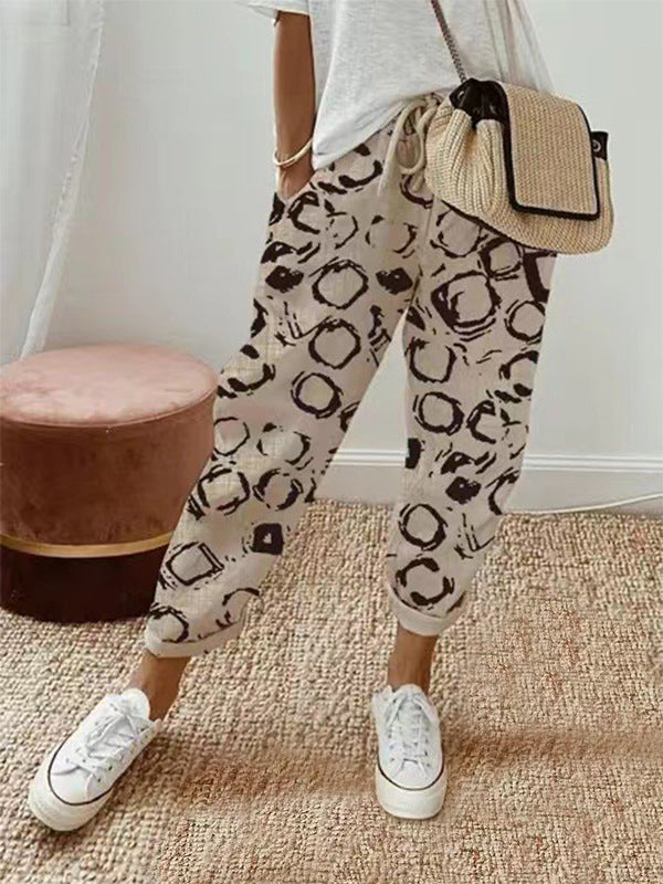 Women's Loose-Fitting Pants with Print – Casual Comfort for Summer and Leisure Time