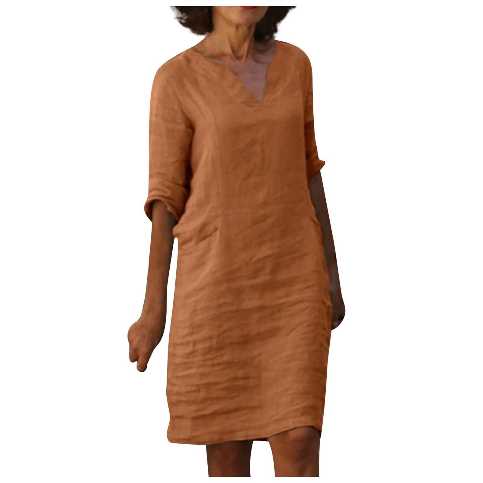 Women's casual dress with V-neck and 3/4 sleeves – Comfortable and stylish for daily use