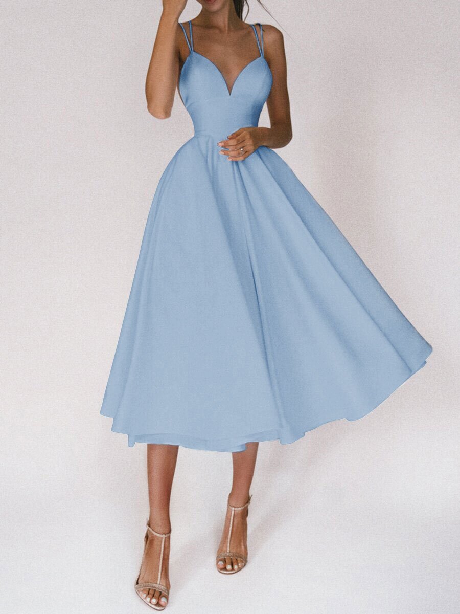 Ladies Elegant Sleeveless A-Line Dress – Cocktail Dress with Spaghetti Straps