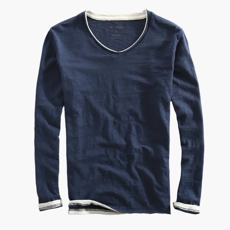 Heren Longsleeve Layered Illusion V-hals Slim Fit Casual Shirt