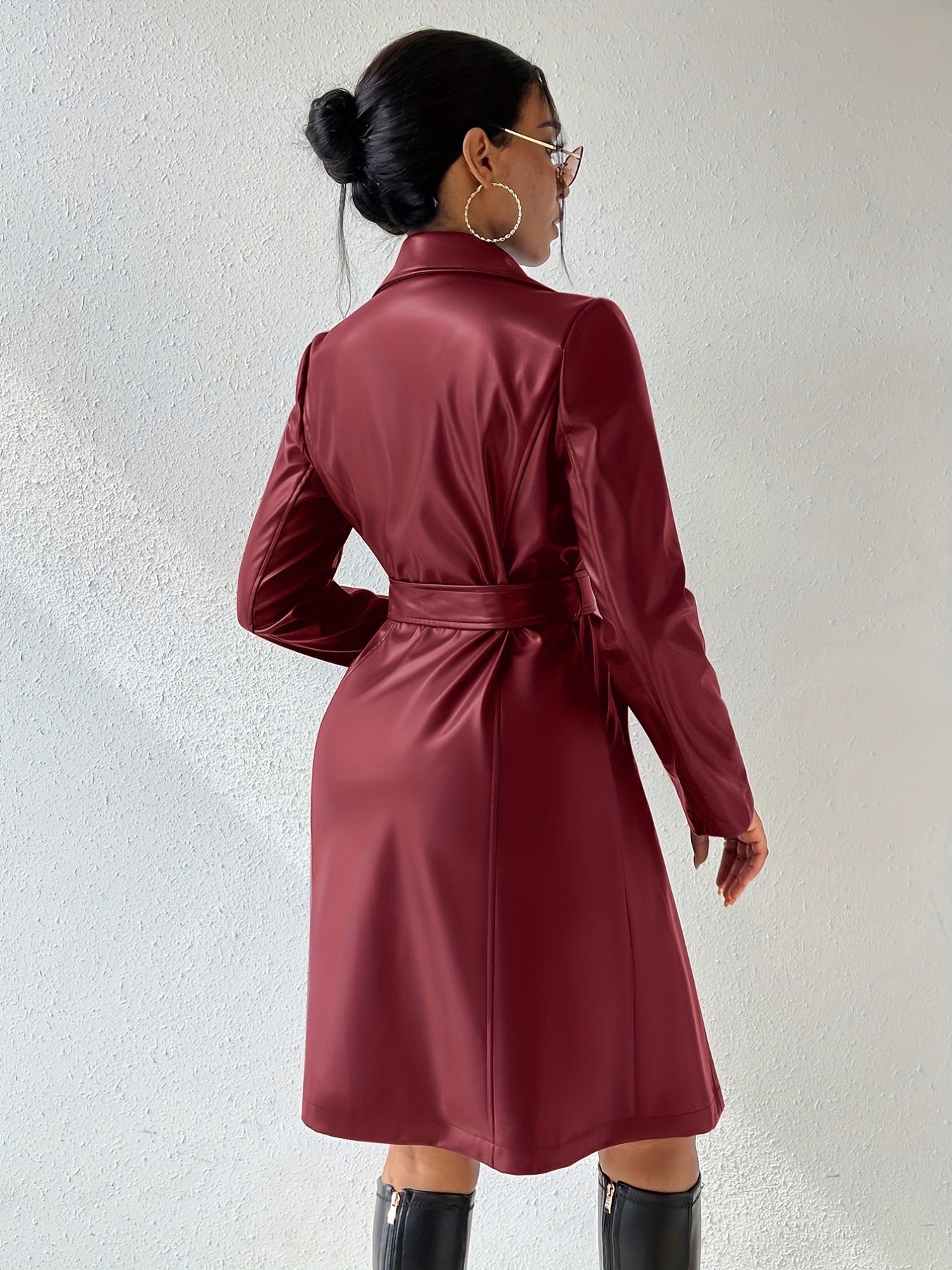 Megan – Long Trench Coat with Vegan Leather and Pockets