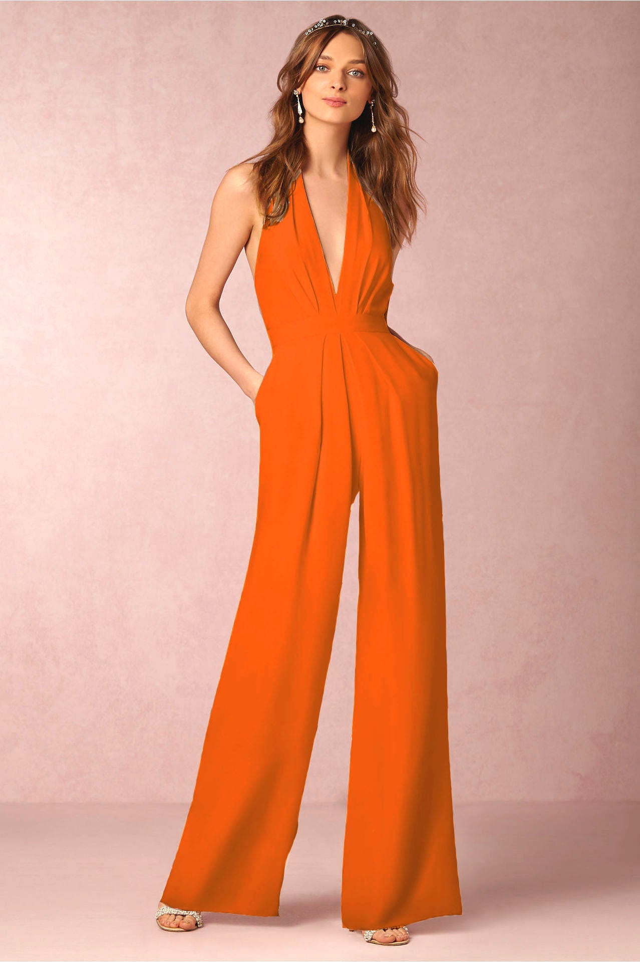 Women's Halter Jumpsuit with Wide Legs – Elegant Party Look for Evening and Event