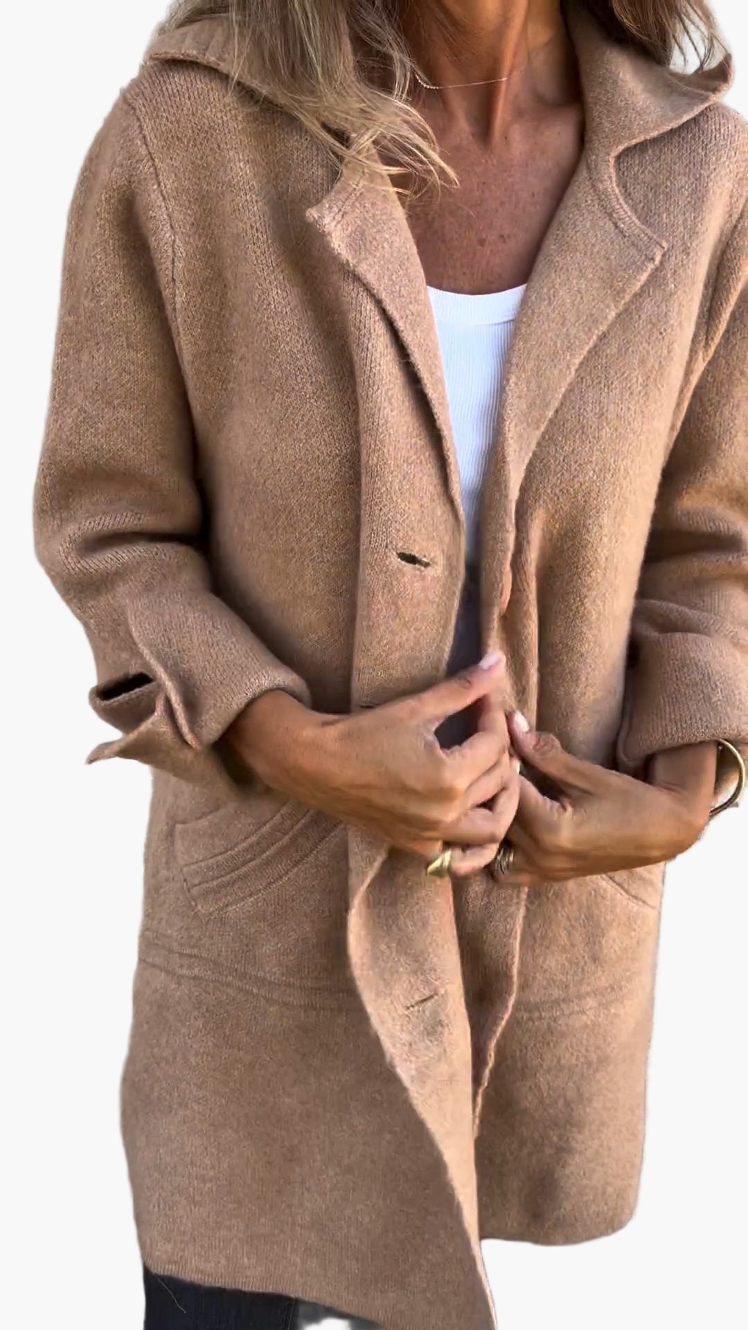 Women's Long Casual Coat With Rolled-Up Sleeves - Stylish Mid-Season Jacket For Every Occasion