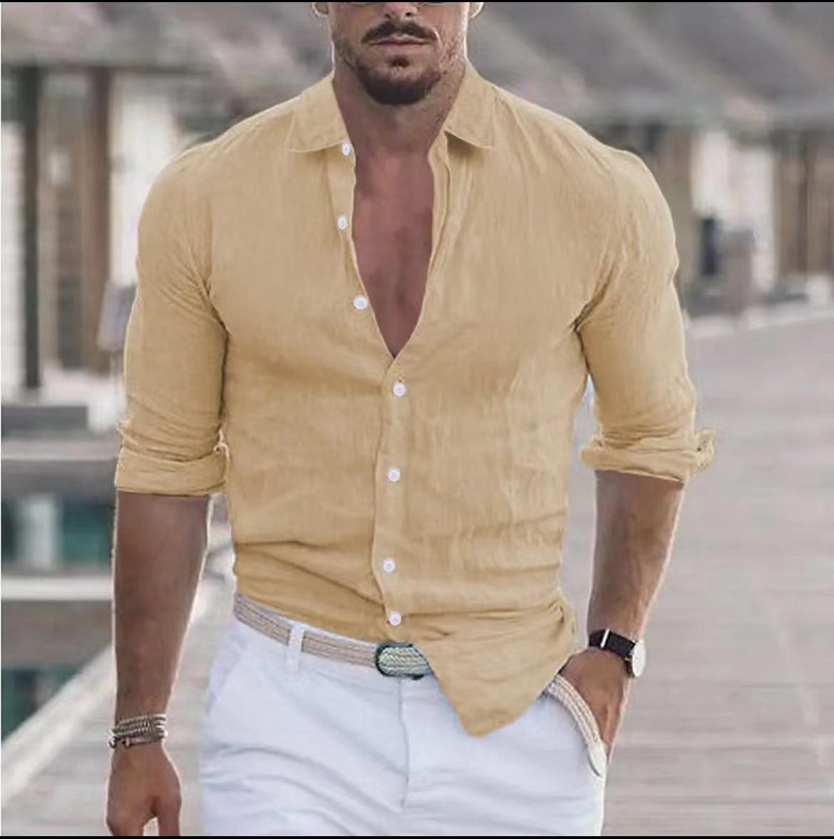Men's Casual Shirt with Long Sleeves – Perfect for Summer and Vacation