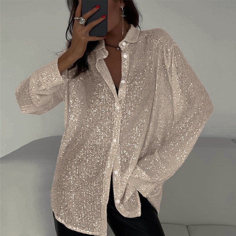 Mary – Long Sleeve Sequin Blouse for Parties
