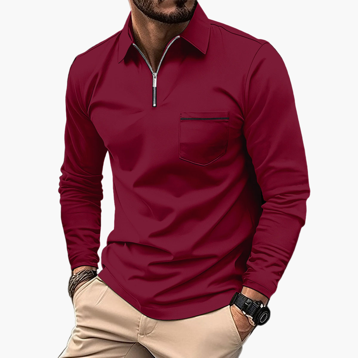 Men's Polo with Long Sleeves and Chest Pocket – Stylish and Comfortable for Work and Leisure