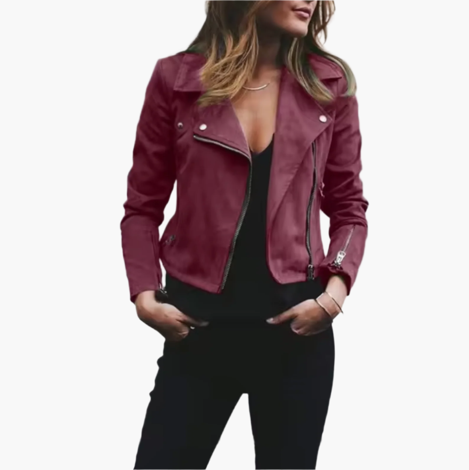Women's Suede Biker Jacket – Fashionable Cropped Style for Casual and Streetwear