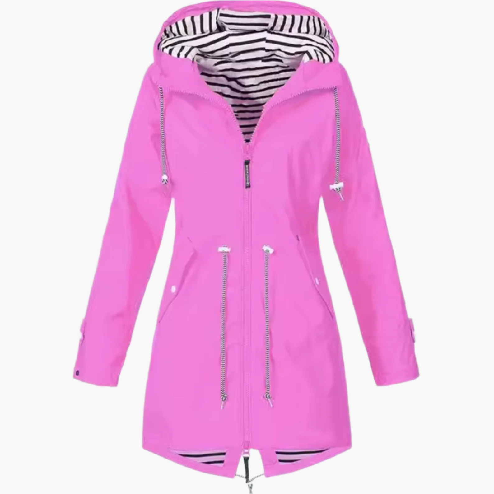 Women's rain parka with hood – tailored jacket with waist cord & two-way zipper