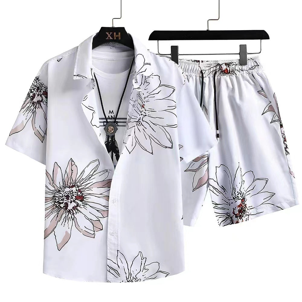 Men's Summer Set – Trendy Abstract Shirt and Shorts – Casual Style for Vacation and Leisure Time