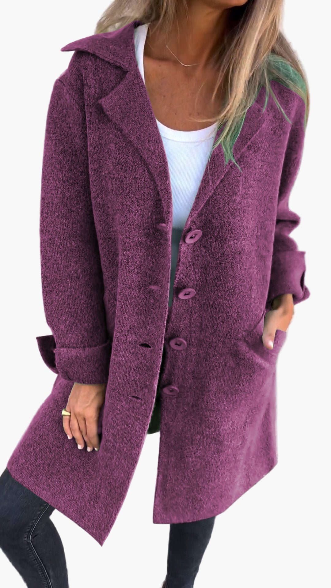 Women's Long Casual Coat With Rolled-Up Sleeves - Stylish Mid-Season Jacket For Every Occasion