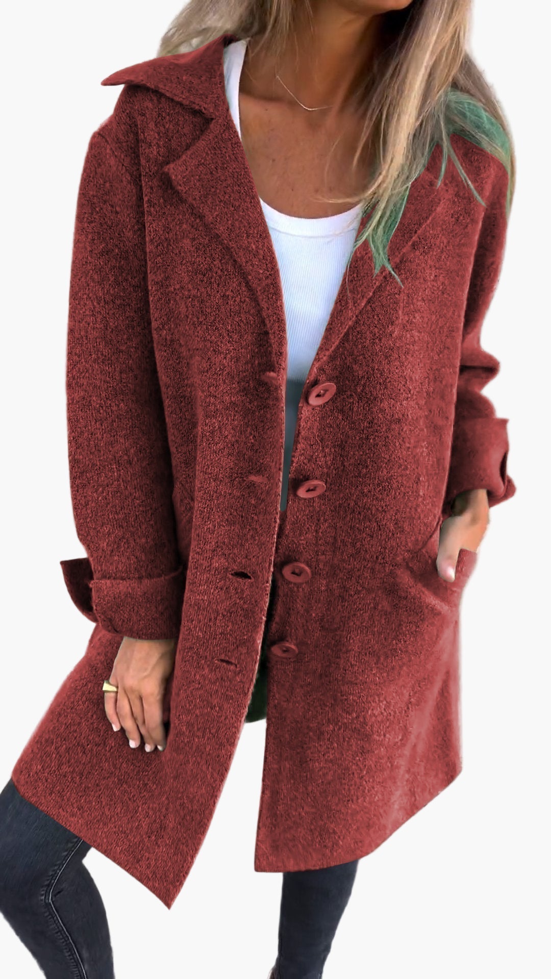 Women's Long Casual Coat With Rolled-Up Sleeves - Stylish Mid-Season Jacket For Every Occasion