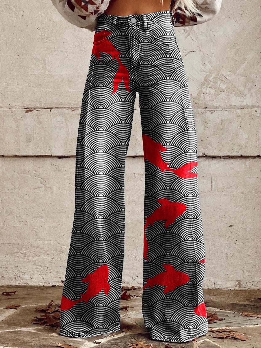 Jenny – Wide Women's Pants with 3D Digital Print