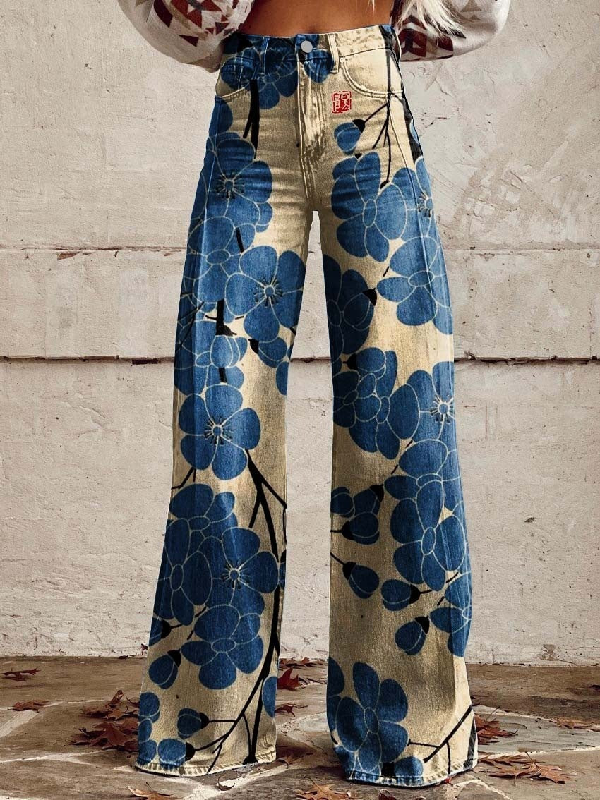 Jenny – Wide Women's Pants with 3D Digital Print