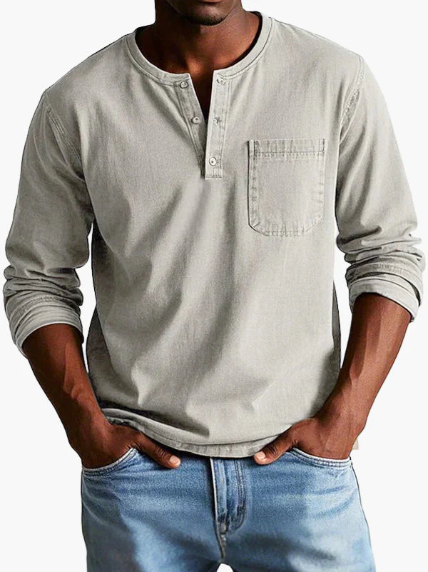Heren Longsleeve Henley Shirt – Casual Comfort en Tijdloze Stijl voor Elke Gelegenheid