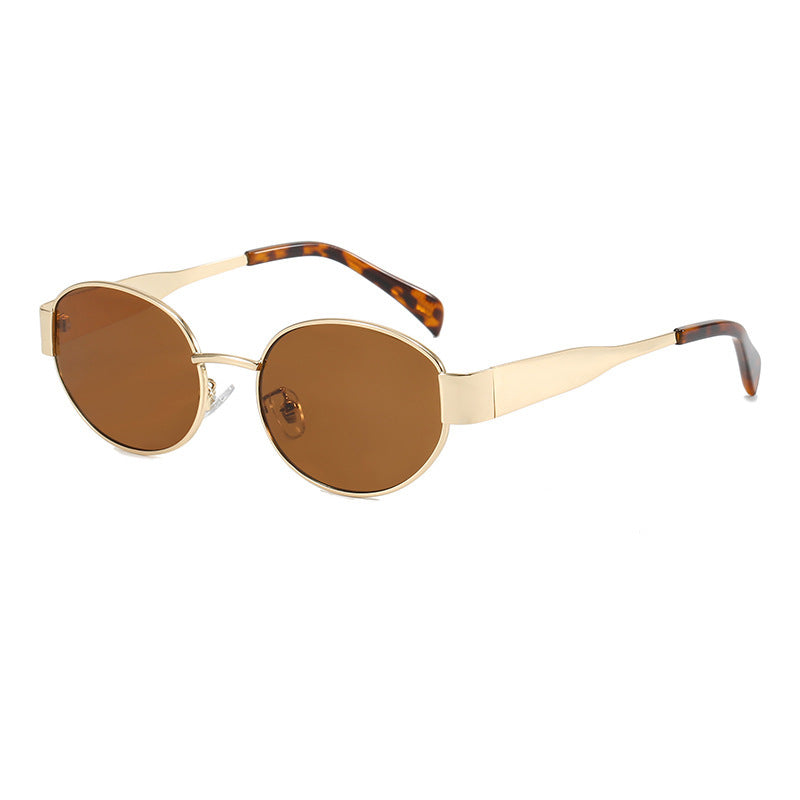Pamela – Retro Oval Sunglasses with Metal Frame