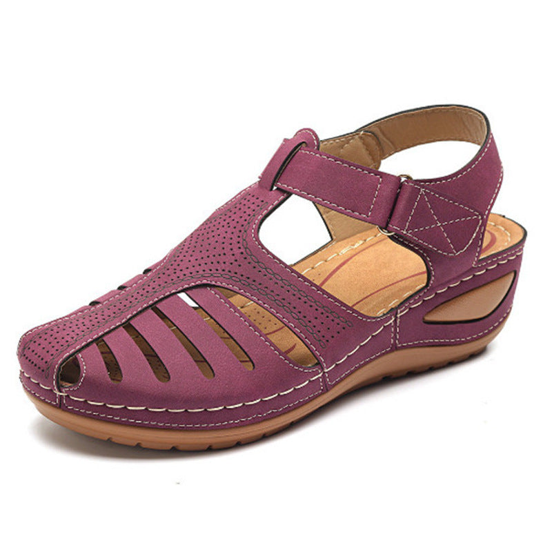 Sharon – Retro Wedge Sandals with Round Toe
