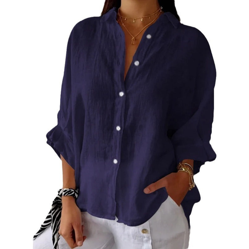Falling ladies blouse with long sleeves – stylish button-down shirt and tunic top for every day