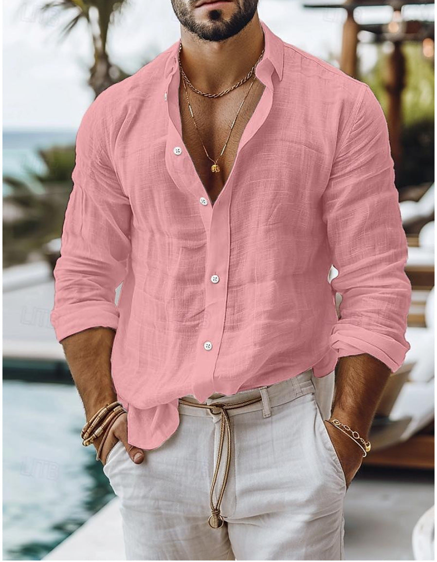 Bernard – Solid Color Cotton Linen Shirt Long Sleeve