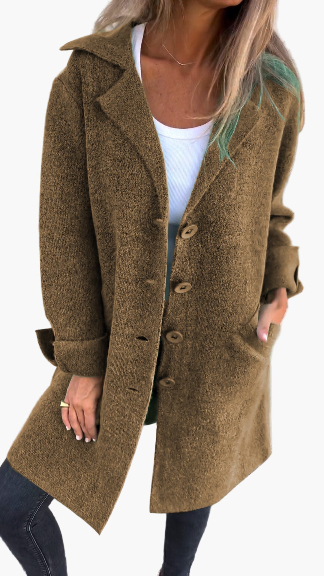 Women's Long Casual Coat With Rolled-Up Sleeves - Stylish Mid-Season Jacket For Every Occasion