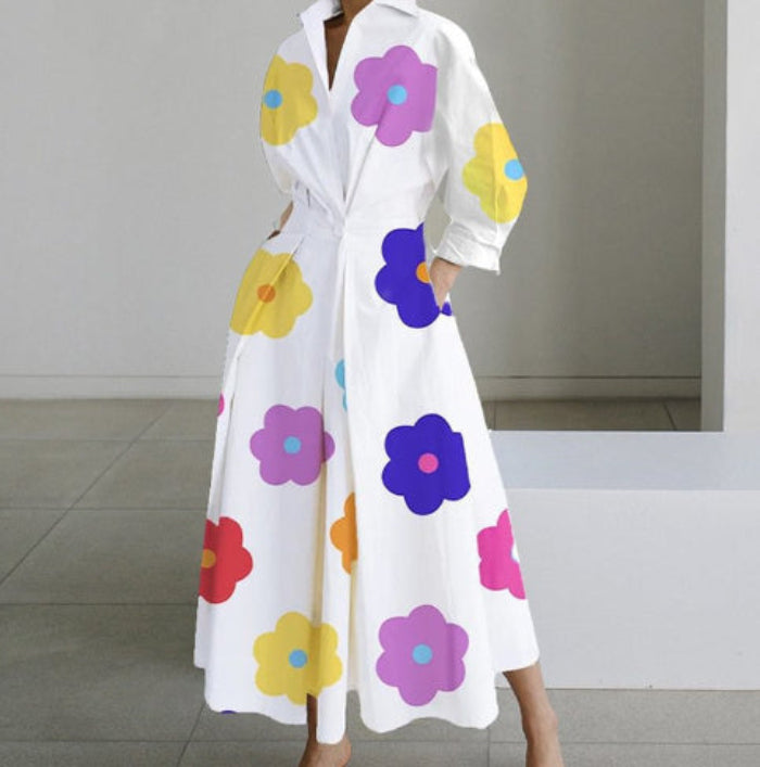 Women's Long Dress with Stylish Print and Elegant Fit
