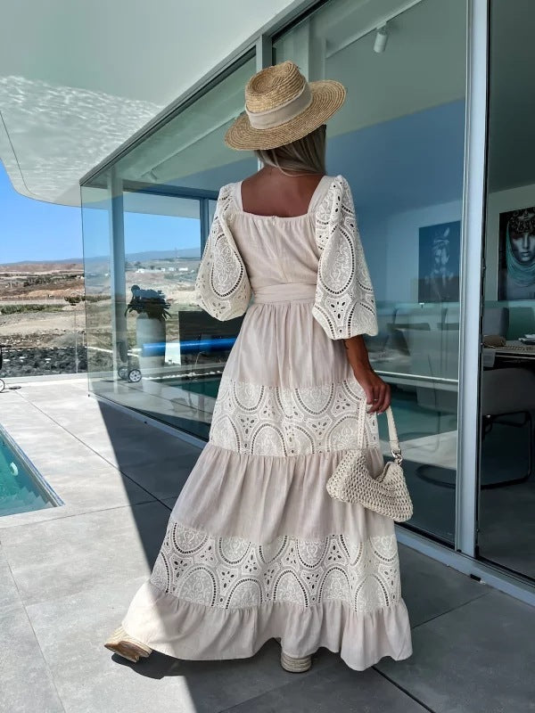 Victoria – Airy Women's Linen-look Summer Dress with Loose Fit and Tie at the Waist