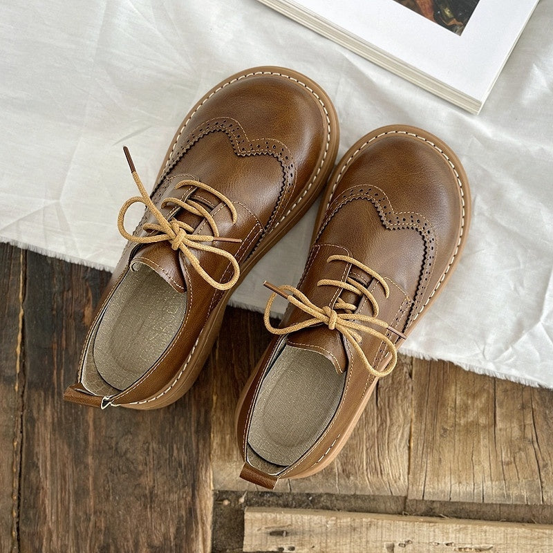 Tamara – Retro Chunky Heel Shoes with Brogue Holes