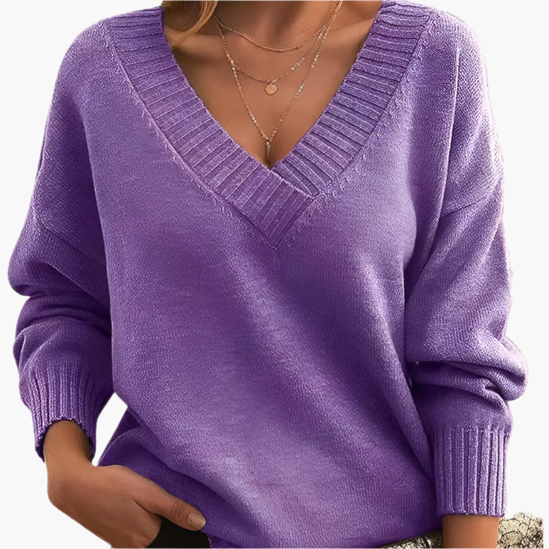 Women's V-neck Knitted Sweater – Elegant Timeless Style for Winter & Daily Use