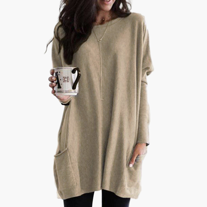 Women's Long Casual Oversized Sweater with Pockets – Comfortable Tunic for Autumn & Winter