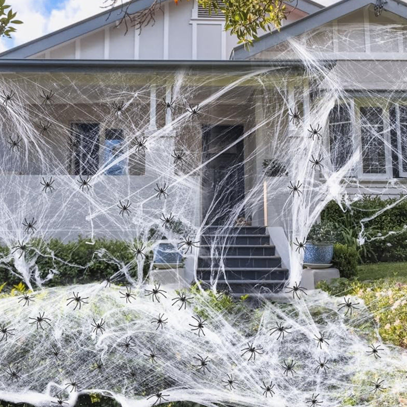 Halloween Spinrag Decoration with Fake Spiders – Decoration for Party, Garden and Home