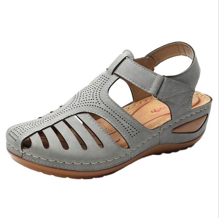 Sharon – Retro Wedge Sandals with Round Toe