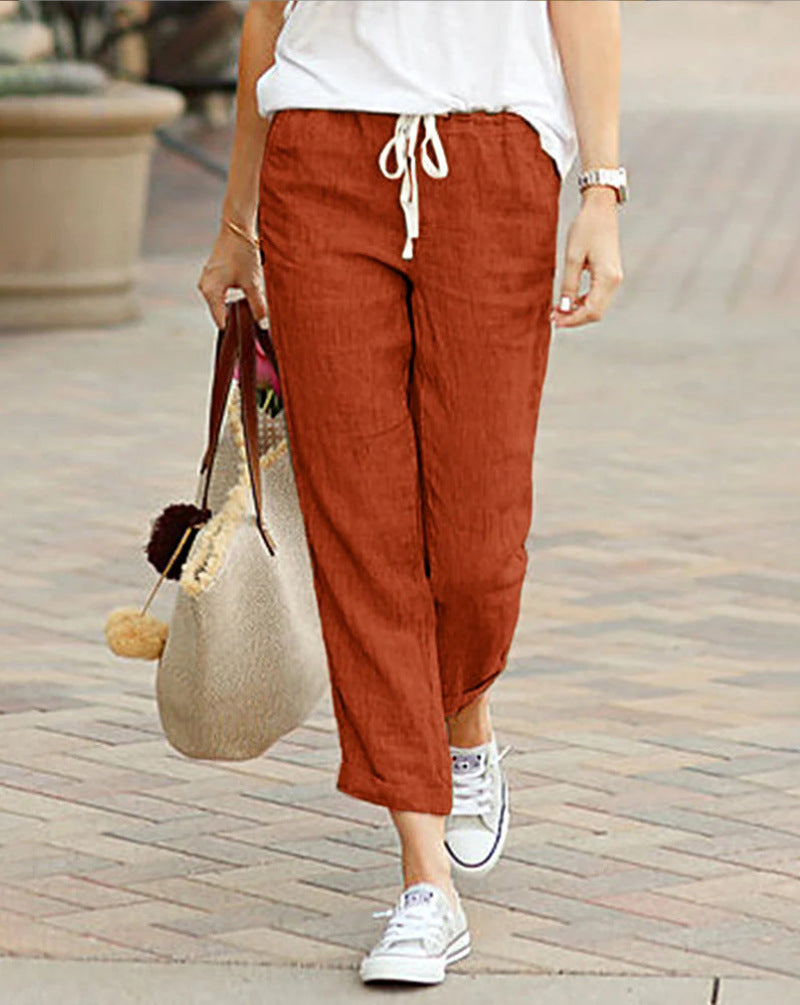 Kimberley – Drawstring elastic waist cotton and linen pants