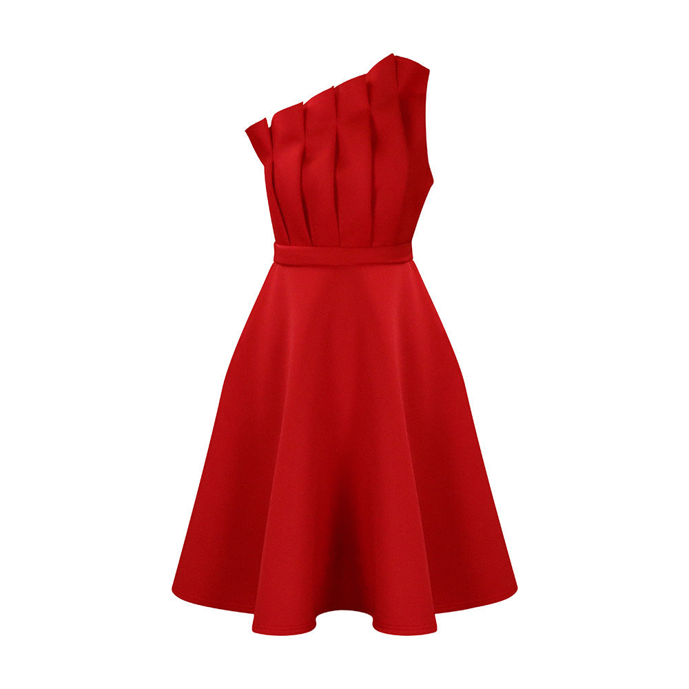 Kathryn – Elegant One-shoulder Dress with High Waist and Ruffles