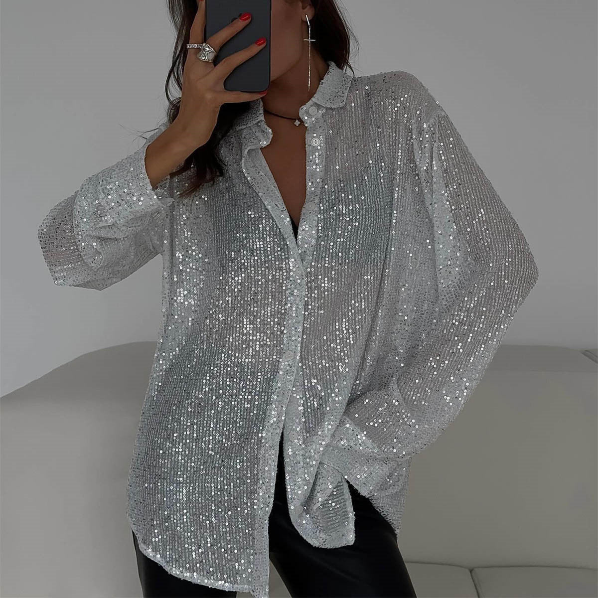 Mary – Long Sleeve Sequin Blouse for Parties
