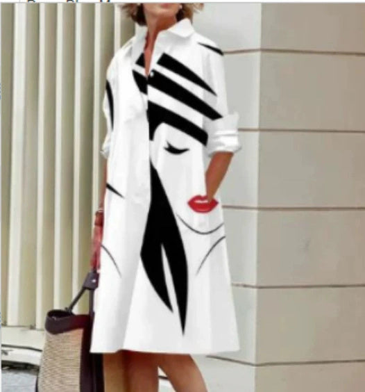 Women's Shirt Dress with Loose Silhouette and Rolled-up Sleeves