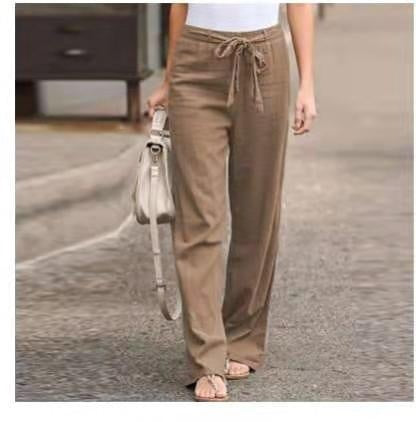 Women's Loose-Fitting Pants with Tie Closure – Comfortable Casual Trousers with High Waist