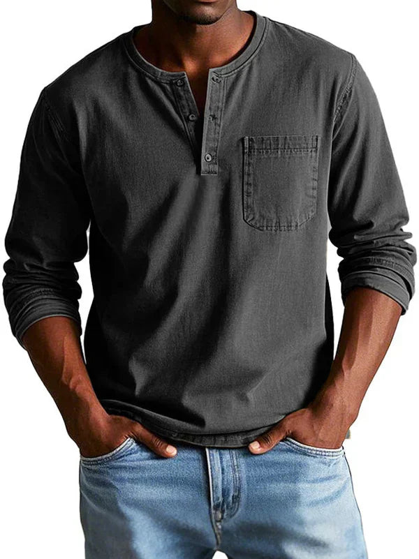 Heren Longsleeve Henley Shirt – Casual Comfort en Tijdloze Stijl voor Elke Gelegenheid