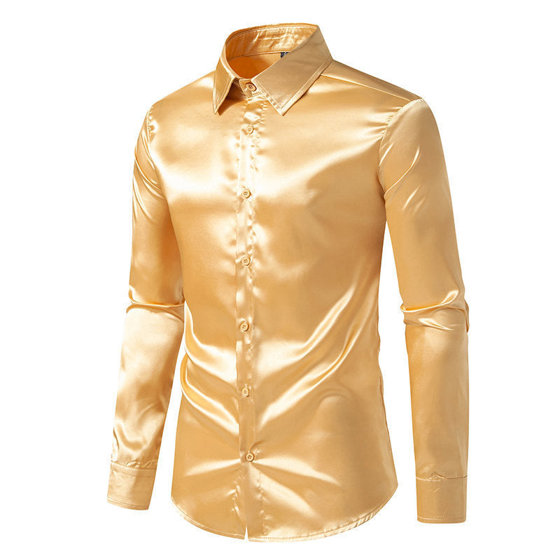 Gabriel – Shiny Satin Shirt in Solid Color