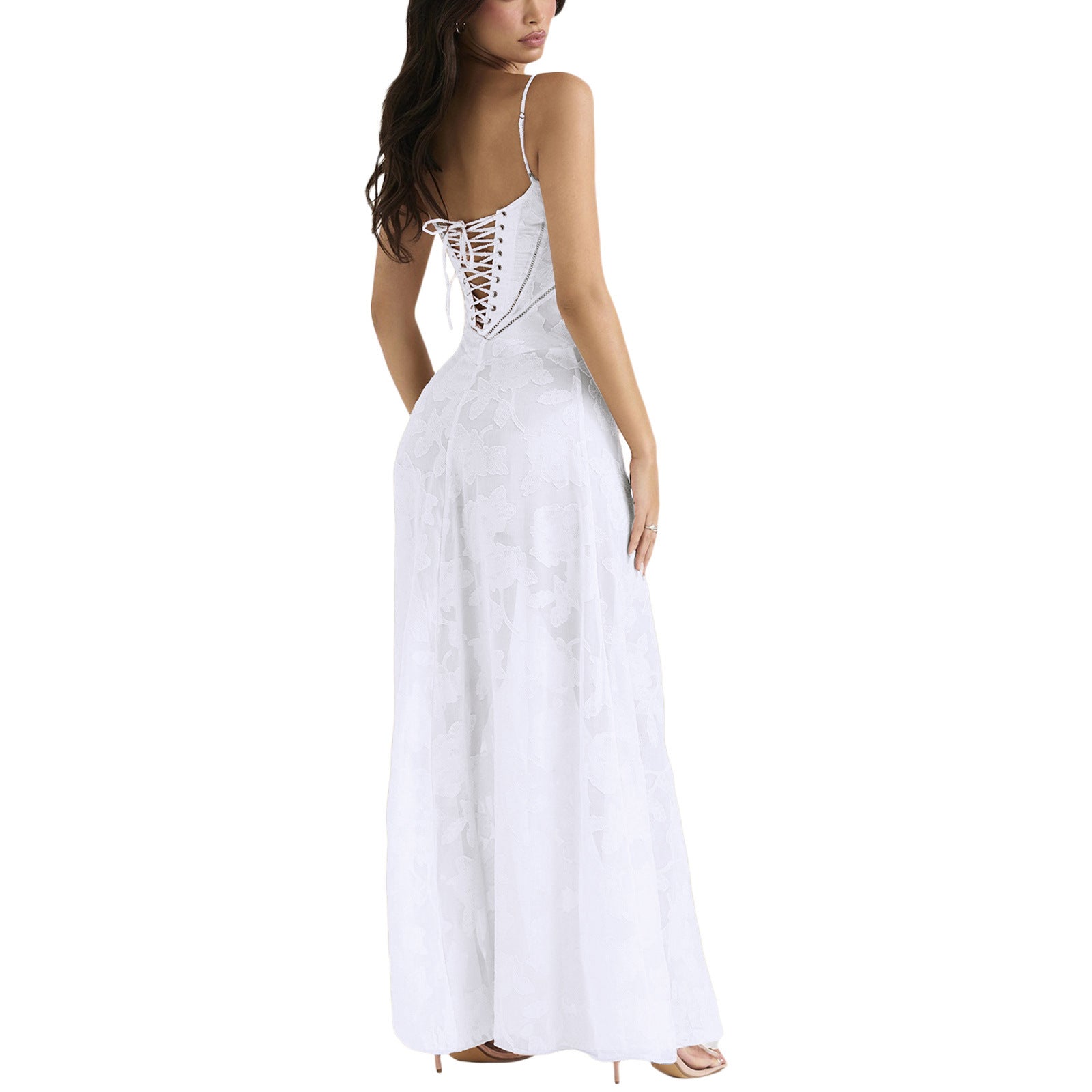 Ladies Elegant Evening Dress with Lace – Long Gala Dress with Spaghetti Straps